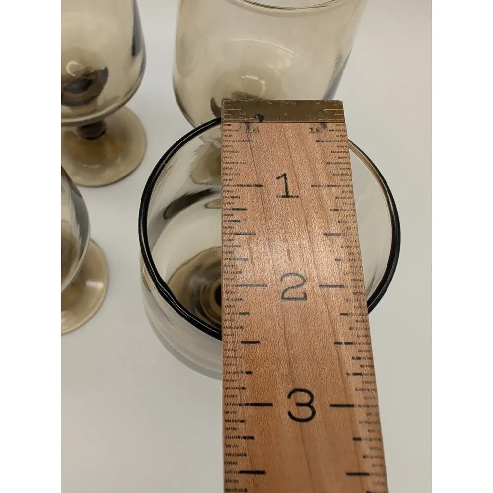 6 Libbey Tawny Accent Wine Glass Set Vintage Smoke Brown Retro Bar Stemware Lot